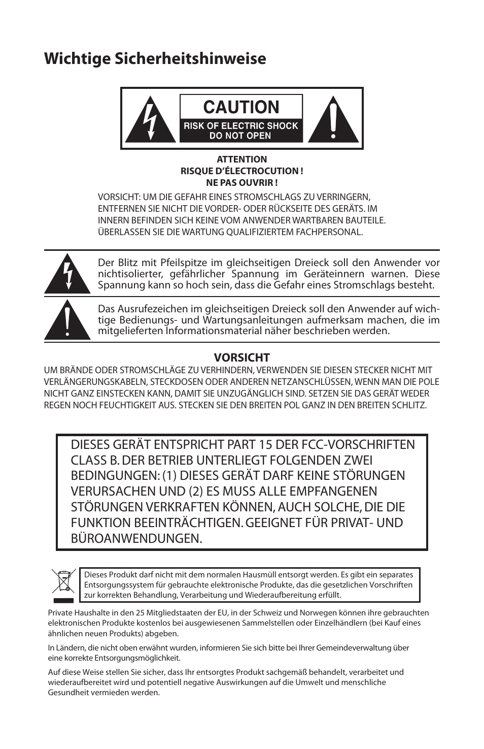 Wichtige sicherheitshinweise, Vorsicht | Samson HT6 Wireless Handheld Microphone Transmitter (Channel 11) User Manual | Page 27 / 64