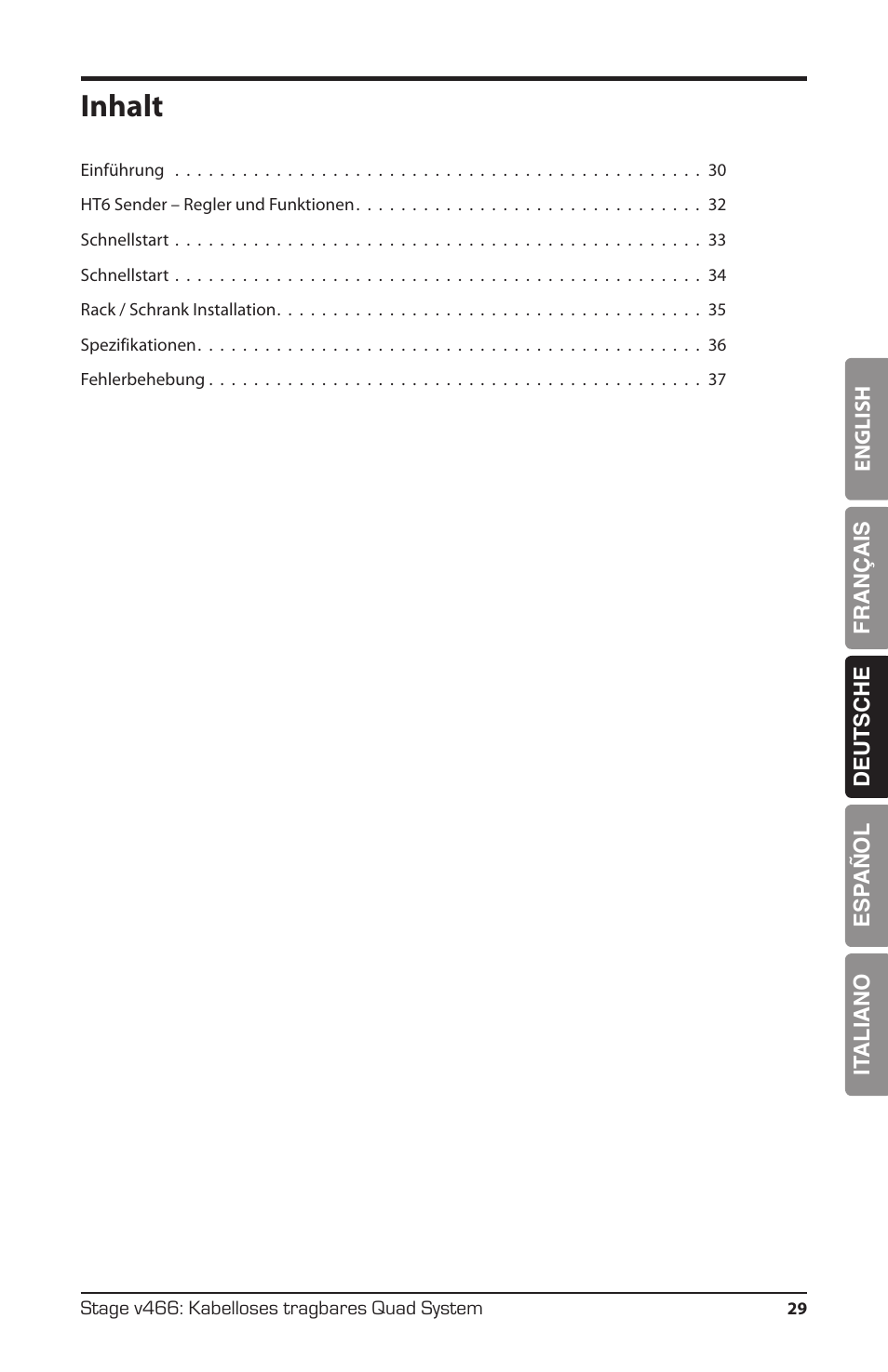 Inhalt | Samson HT6 Wireless Handheld Microphone Transmitter (Channel 11) User Manual | Page 29 / 64