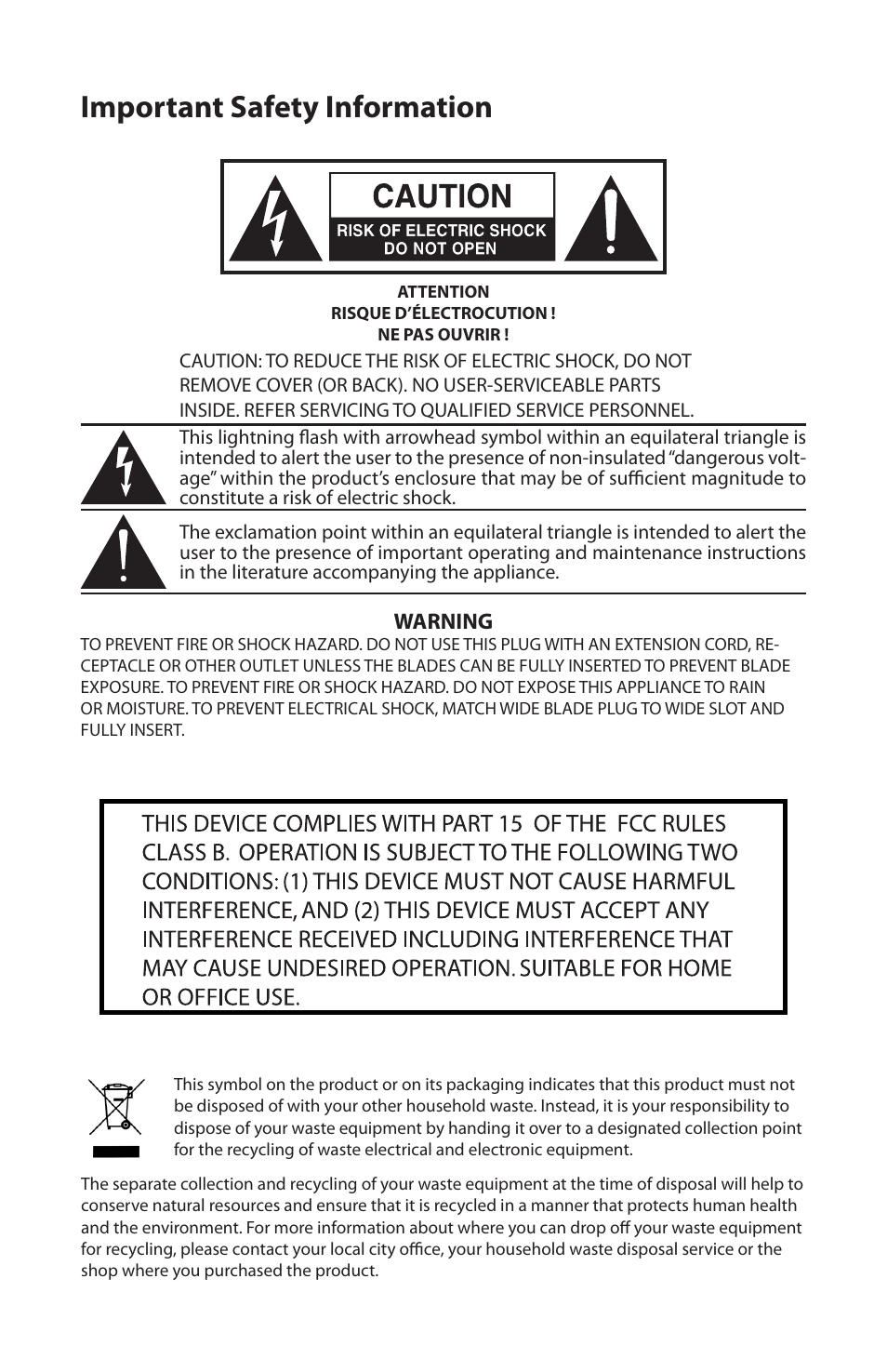 Important safety information, Warning | Samson HT6 Wireless Handheld Microphone Transmitter (Channel 11) User Manual | Page 3 / 64