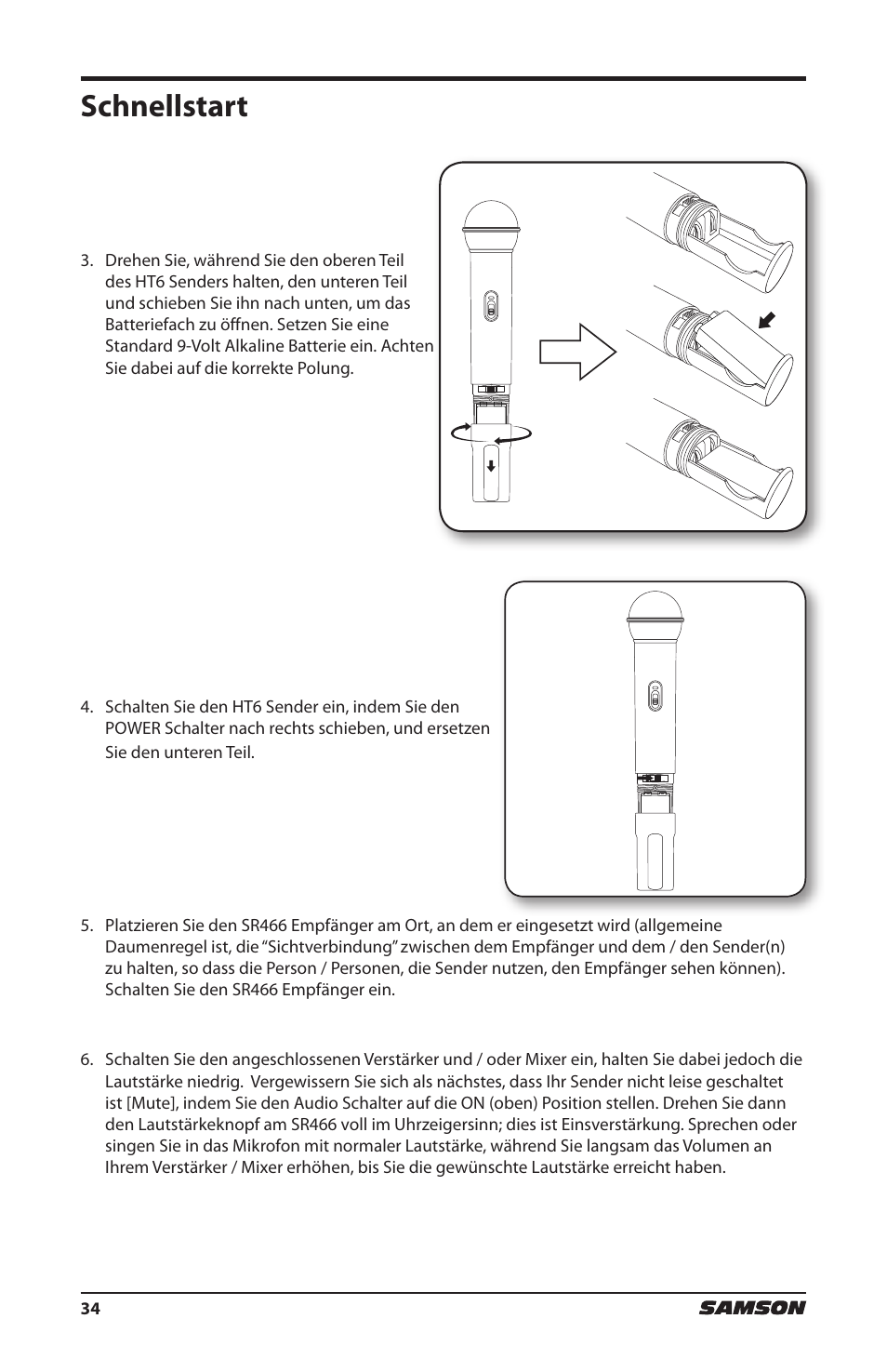 Schnellstart | Samson HT6 Wireless Handheld Microphone Transmitter (Channel 11) User Manual | Page 34 / 64