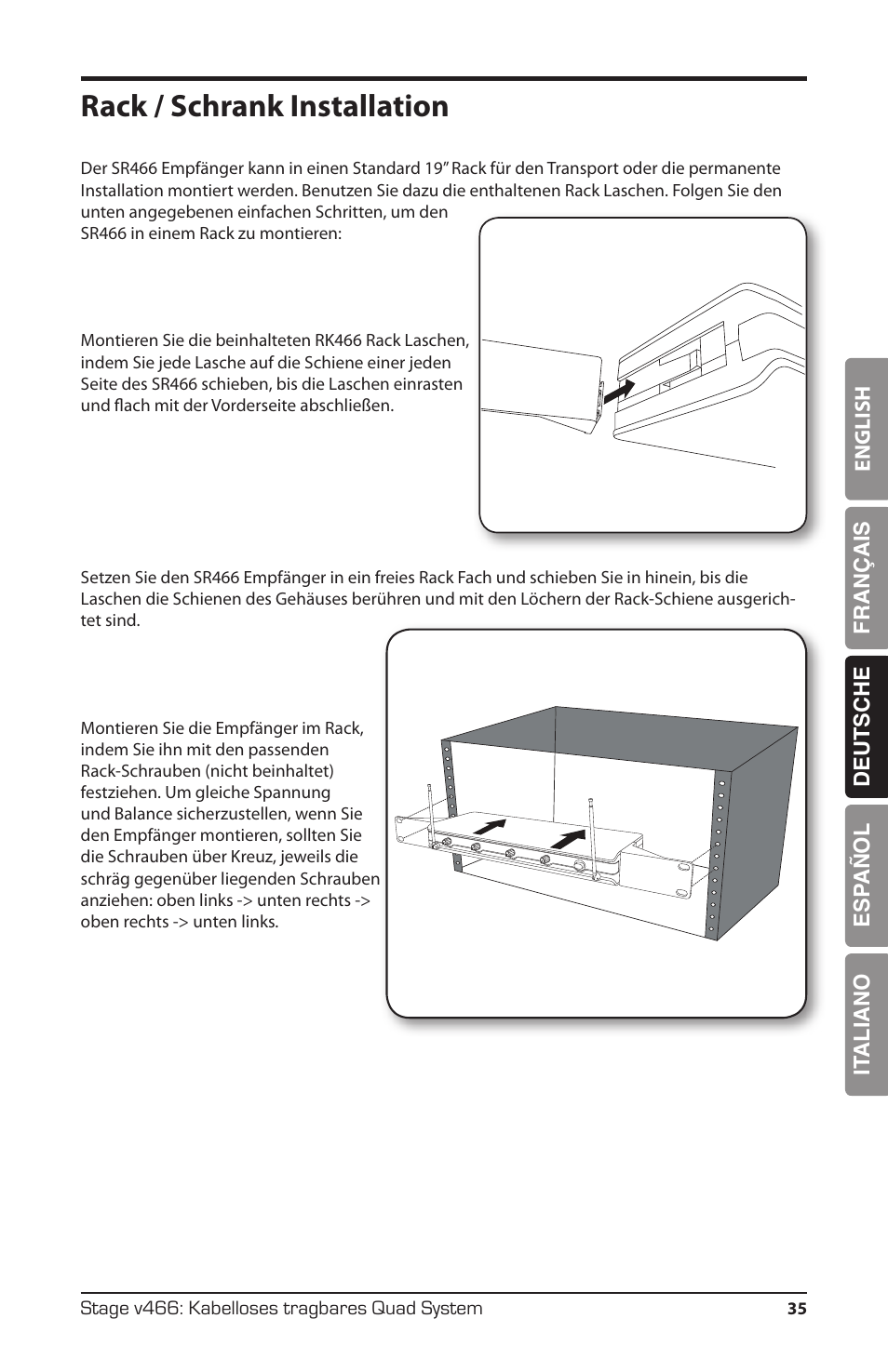 Rack / schrank installation | Samson HT6 Wireless Handheld Microphone Transmitter (Channel 11) User Manual | Page 35 / 64
