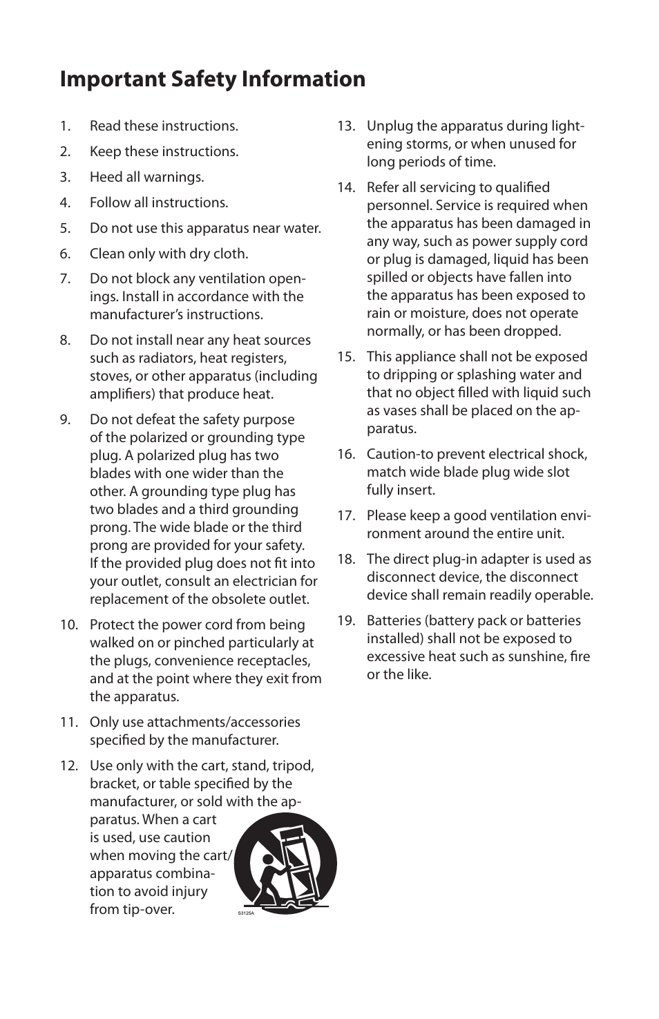 Important safety information | Samson HT6 Wireless Handheld Microphone Transmitter (Channel 11) User Manual | Page 4 / 64