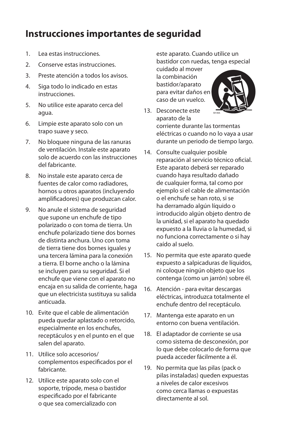 Instrucciones importantes de seguridad | Samson HT6 Wireless Handheld Microphone Transmitter (Channel 11) User Manual | Page 40 / 64