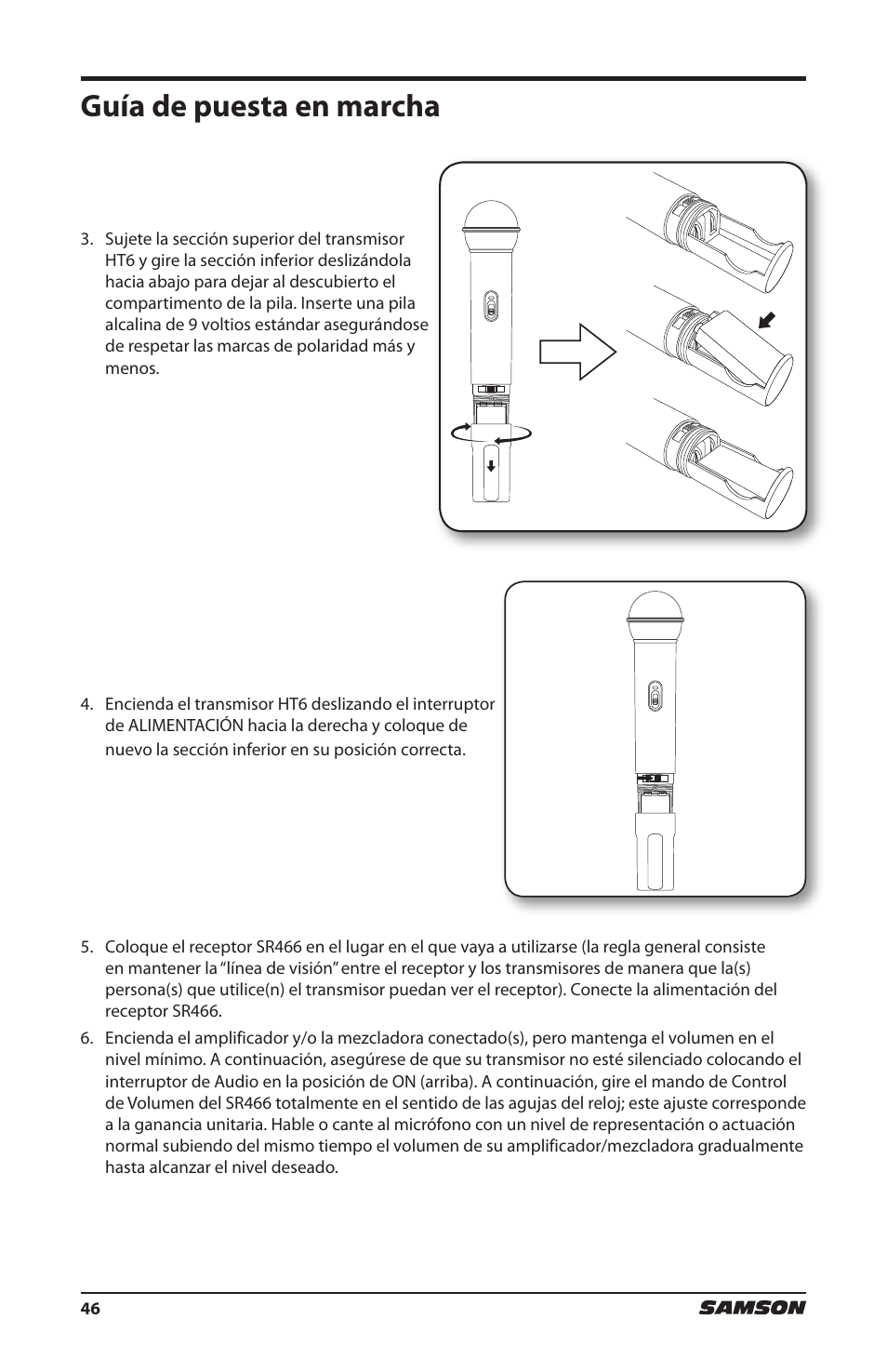 Guía de puesta en marcha | Samson HT6 Wireless Handheld Microphone Transmitter (Channel 11) User Manual | Page 46 / 64