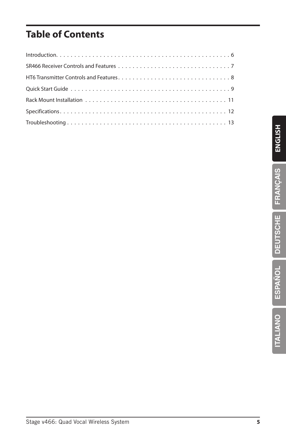 Samson HT6 Wireless Handheld Microphone Transmitter (Channel 11) User Manual | Page 5 / 64