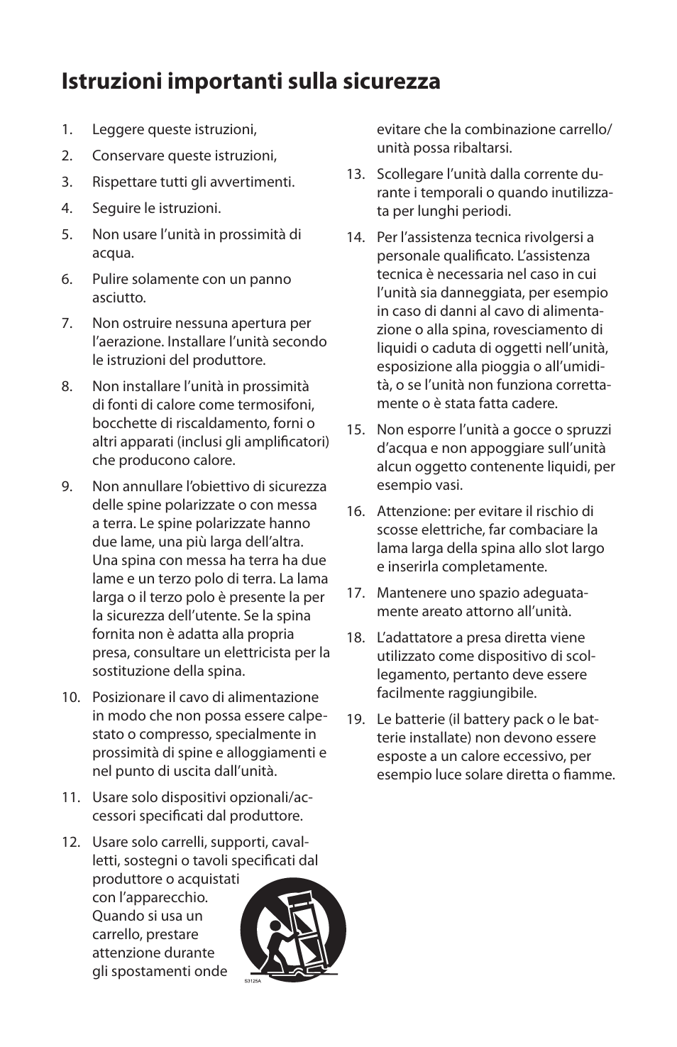 Istruzioni importanti sulla sicurezza | Samson HT6 Wireless Handheld Microphone Transmitter (Channel 11) User Manual | Page 52 / 64