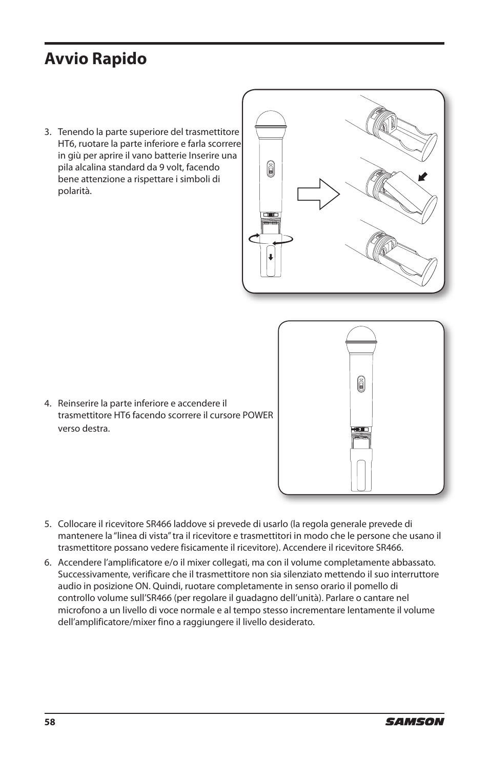 Avvio rapido | Samson HT6 Wireless Handheld Microphone Transmitter (Channel 11) User Manual | Page 58 / 64