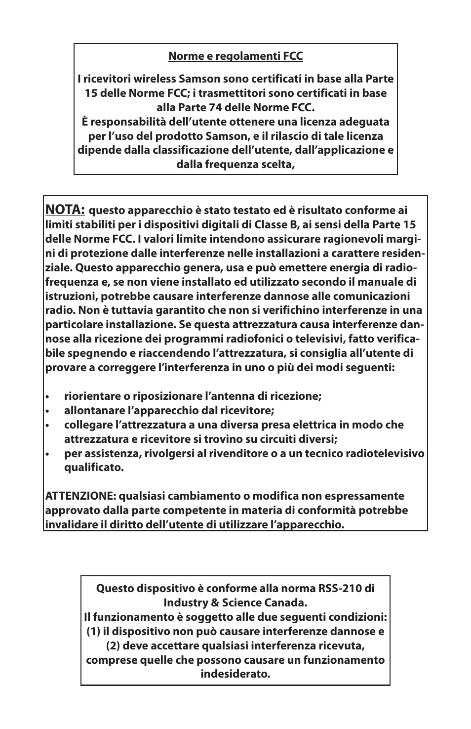 Nota | Samson HT6 Wireless Handheld Microphone Transmitter (Channel 11) User Manual | Page 62 / 64