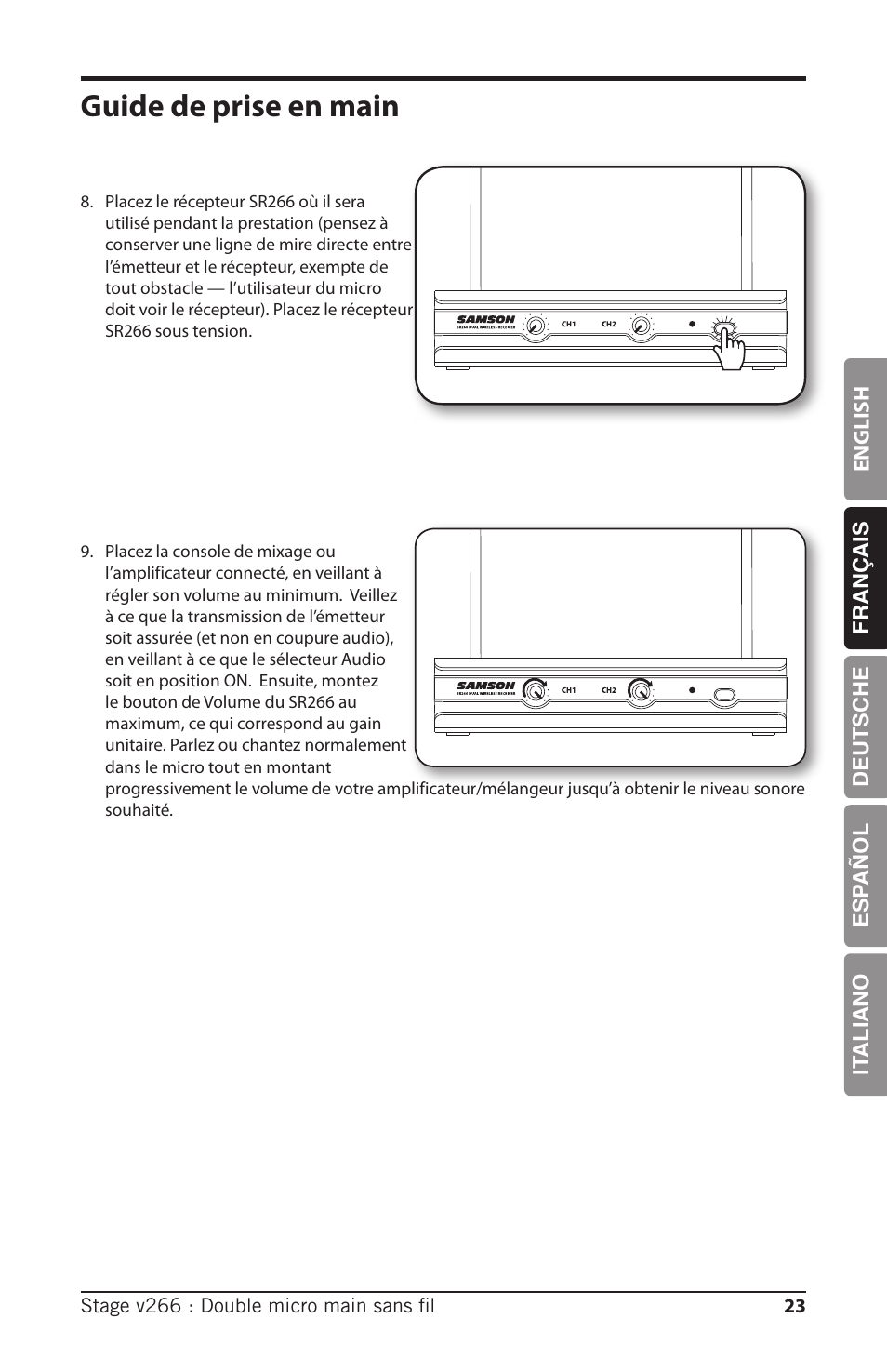 Guide de prise en main | Samson HT6 Professional Handheld Microphone Transmitter (Channel 3) User Manual | Page 23 / 64