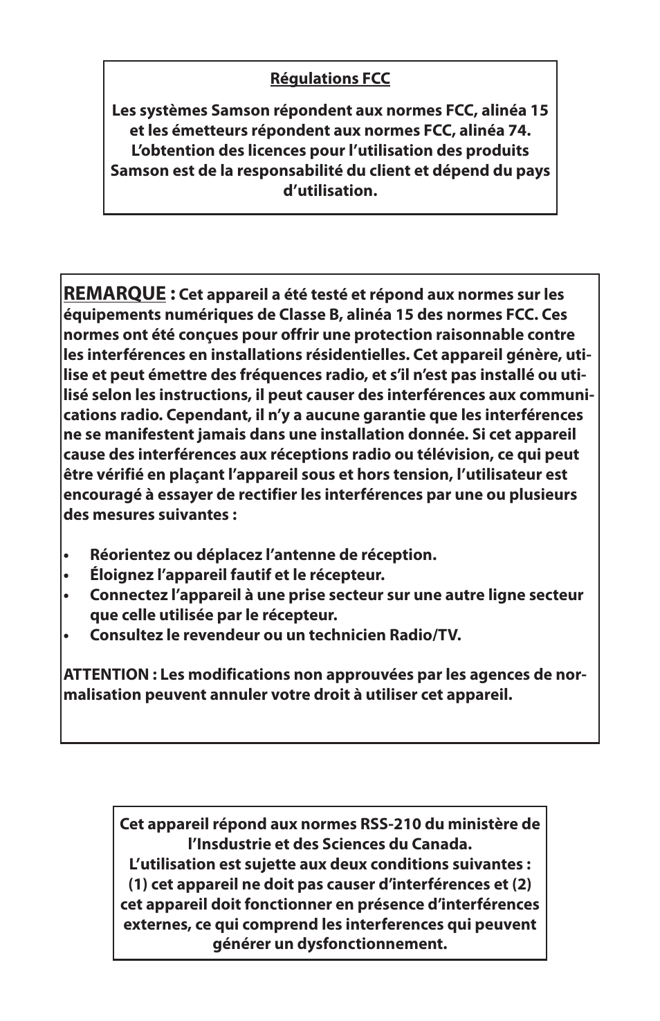 Remarque | Samson HT6 Professional Handheld Microphone Transmitter (Channel 3) User Manual | Page 26 / 64