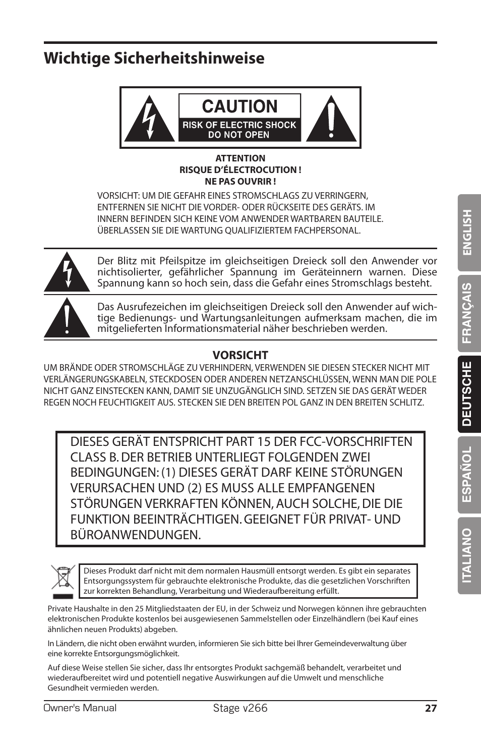 Wichtige sicherheitshinweise, Vorsicht | Samson HT6 Professional Handheld Microphone Transmitter (Channel 3) User Manual | Page 27 / 64