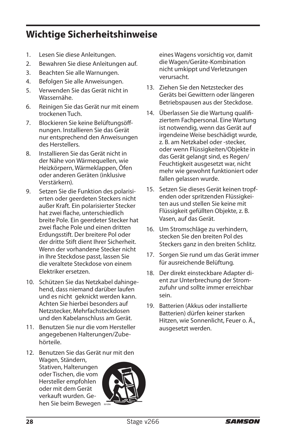 Wichtige sicherheitshinweise | Samson HT6 Professional Handheld Microphone Transmitter (Channel 3) User Manual | Page 28 / 64