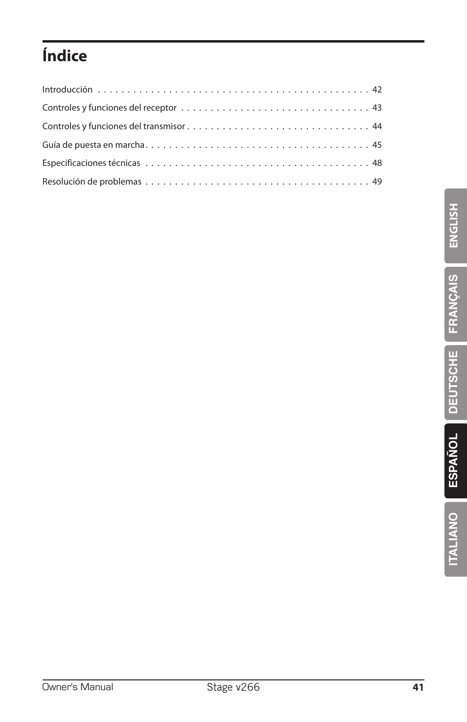 Índice | Samson HT6 Professional Handheld Microphone Transmitter (Channel 3) User Manual | Page 41 / 64