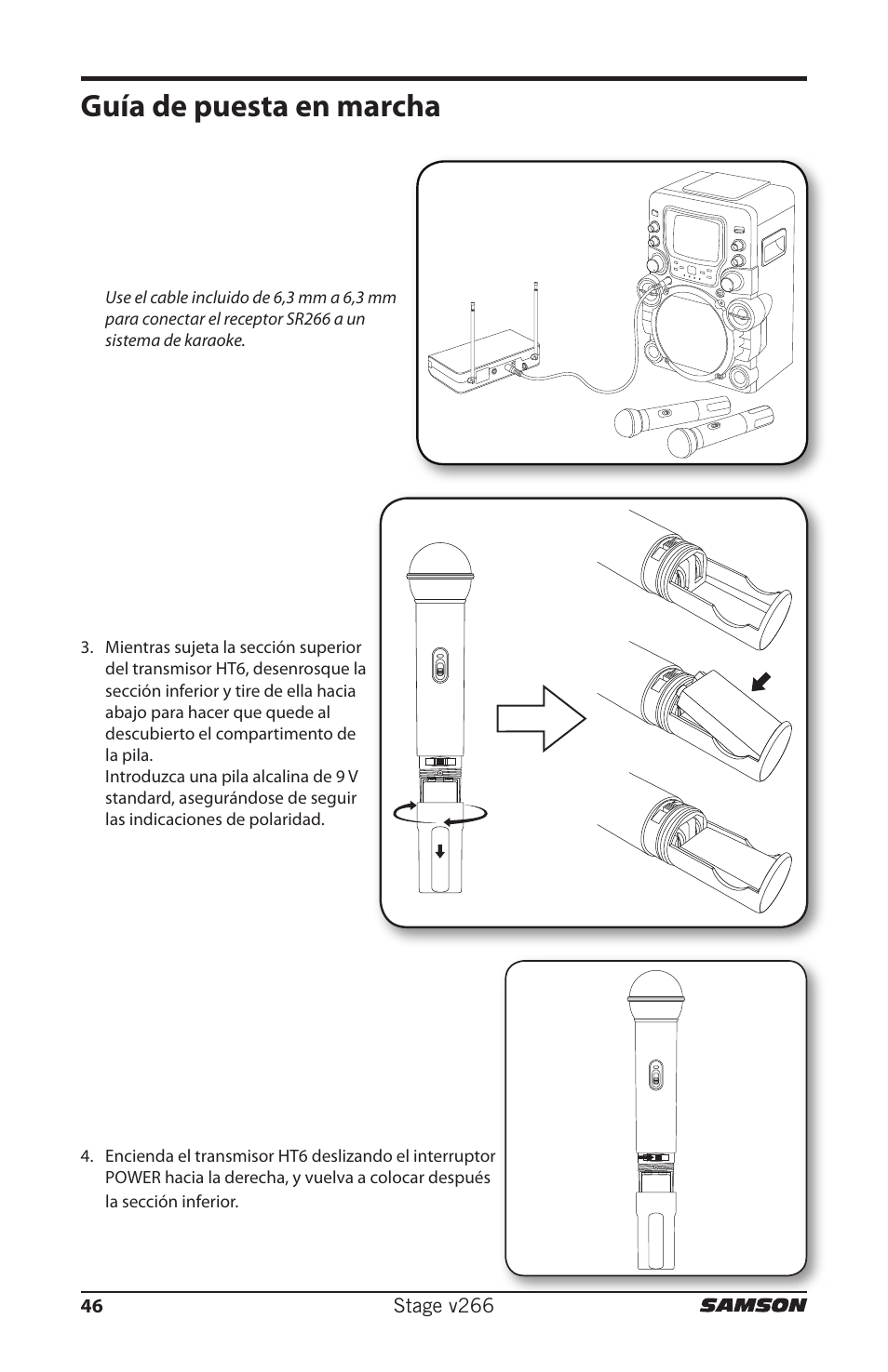 Guía de puesta en marcha | Samson HT6 Professional Handheld Microphone Transmitter (Channel 3) User Manual | Page 46 / 64