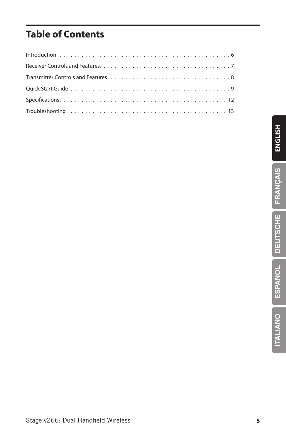 Samson HT6 Professional Handheld Microphone Transmitter (Channel 3) User Manual | Page 5 / 64