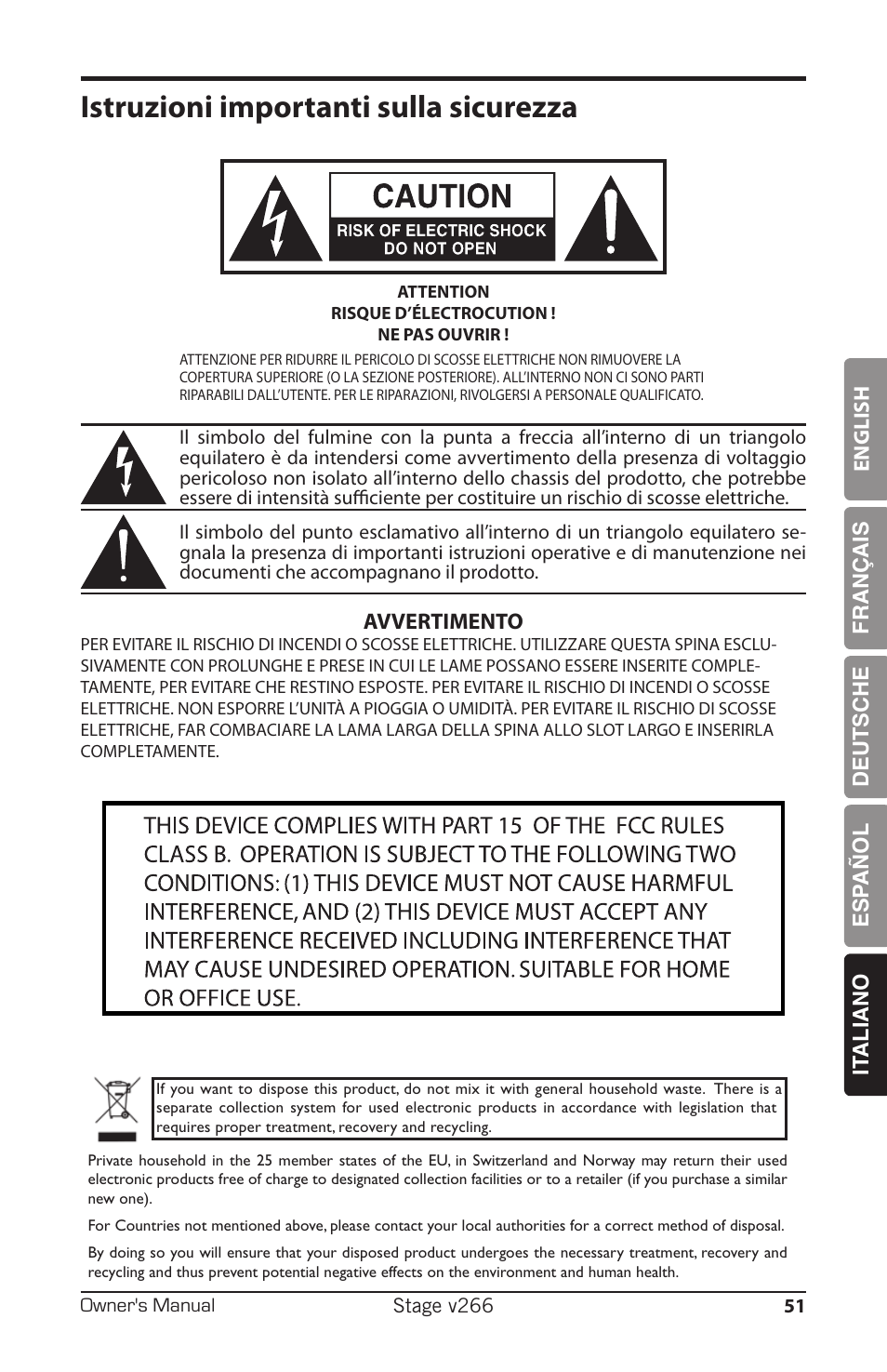 Istruzioni importanti sulla sicurezza | Samson HT6 Professional Handheld Microphone Transmitter (Channel 3) User Manual | Page 51 / 64