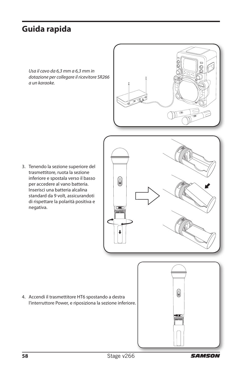 Guida rapida | Samson HT6 Professional Handheld Microphone Transmitter (Channel 3) User Manual | Page 58 / 64