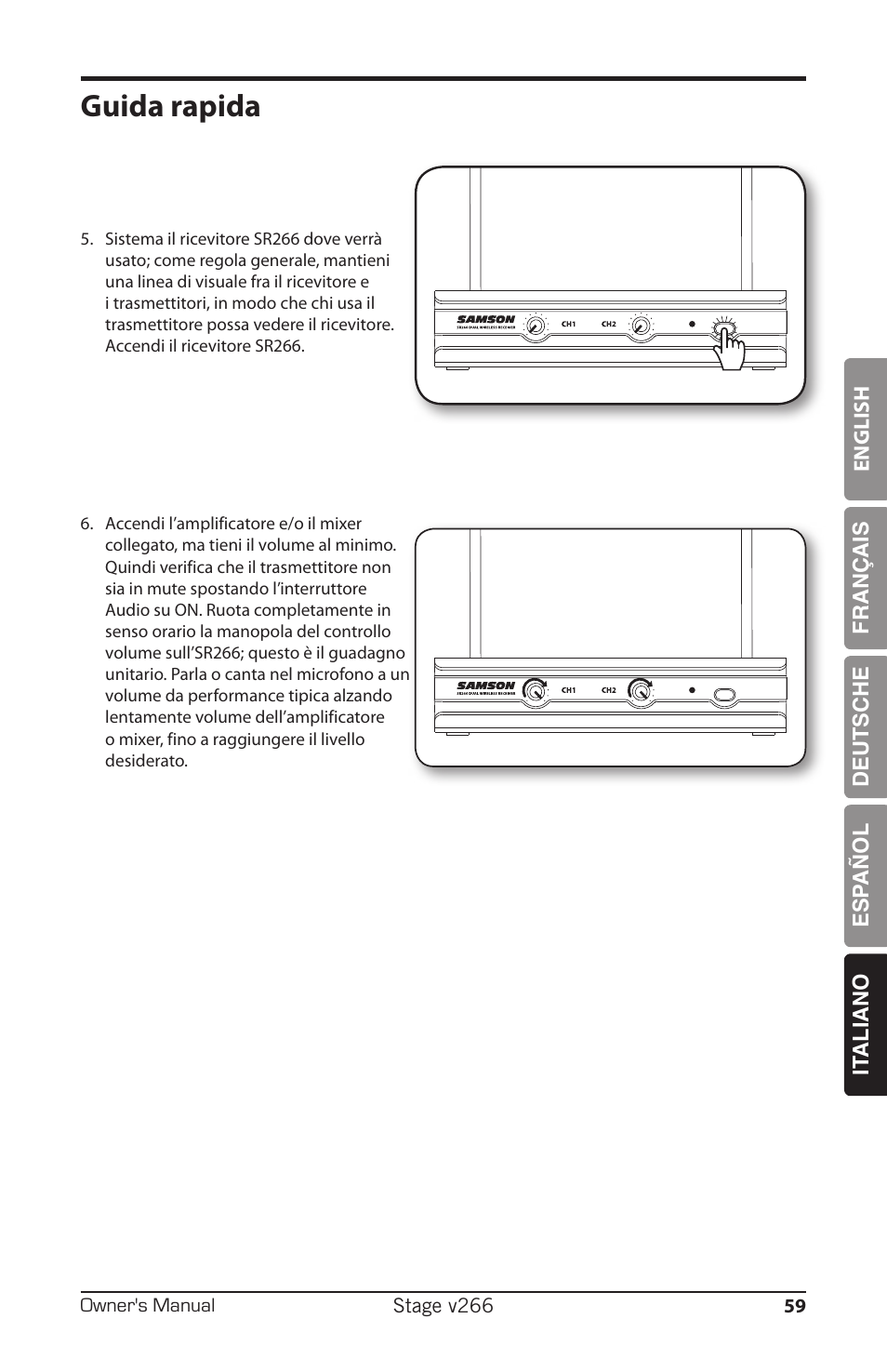 Guida rapida | Samson HT6 Professional Handheld Microphone Transmitter (Channel 3) User Manual | Page 59 / 64