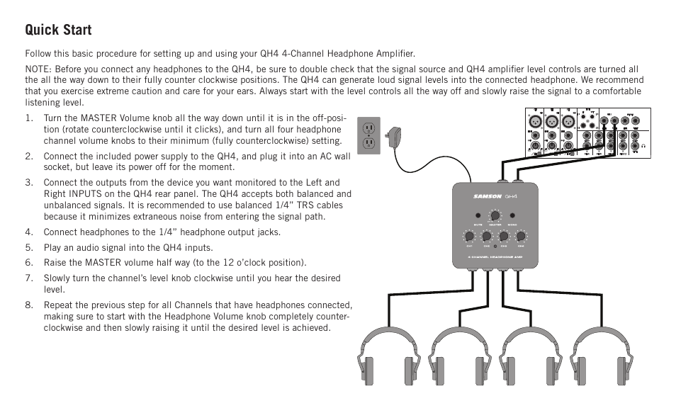 Quick start | Samson QH4 4-Channel Headphone Amplifier User Manual | Page 5 / 12