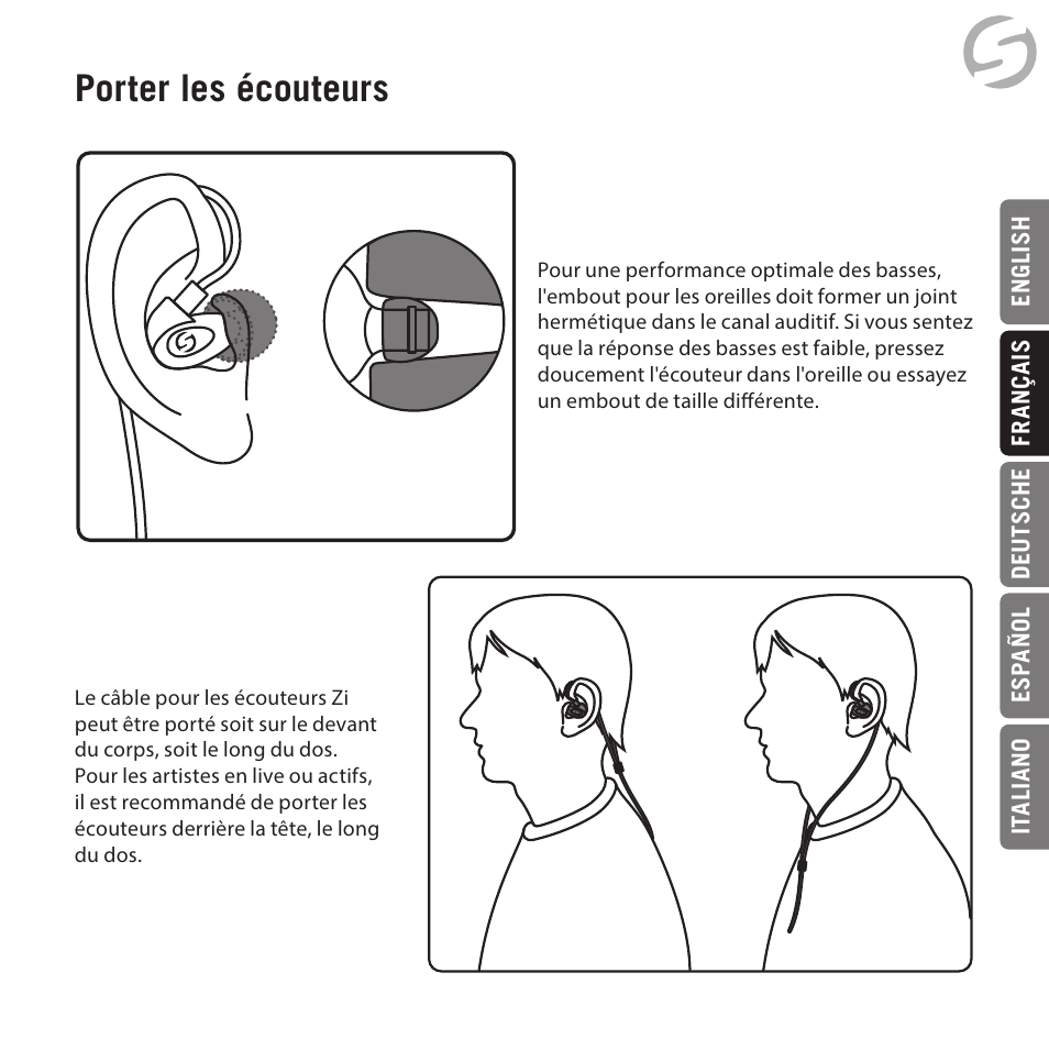 Porter les écouteurs | Samson Zi100 Single-Driver Reference Earphones (Black) User Manual | Page 17 / 52