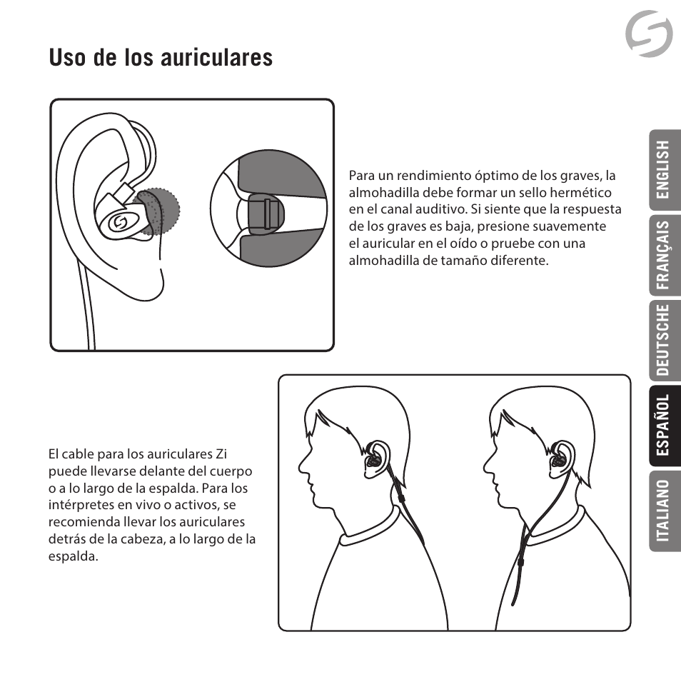 Uso de los auriculares | Samson Zi100 Single-Driver Reference Earphones (Black) User Manual | Page 37 / 52