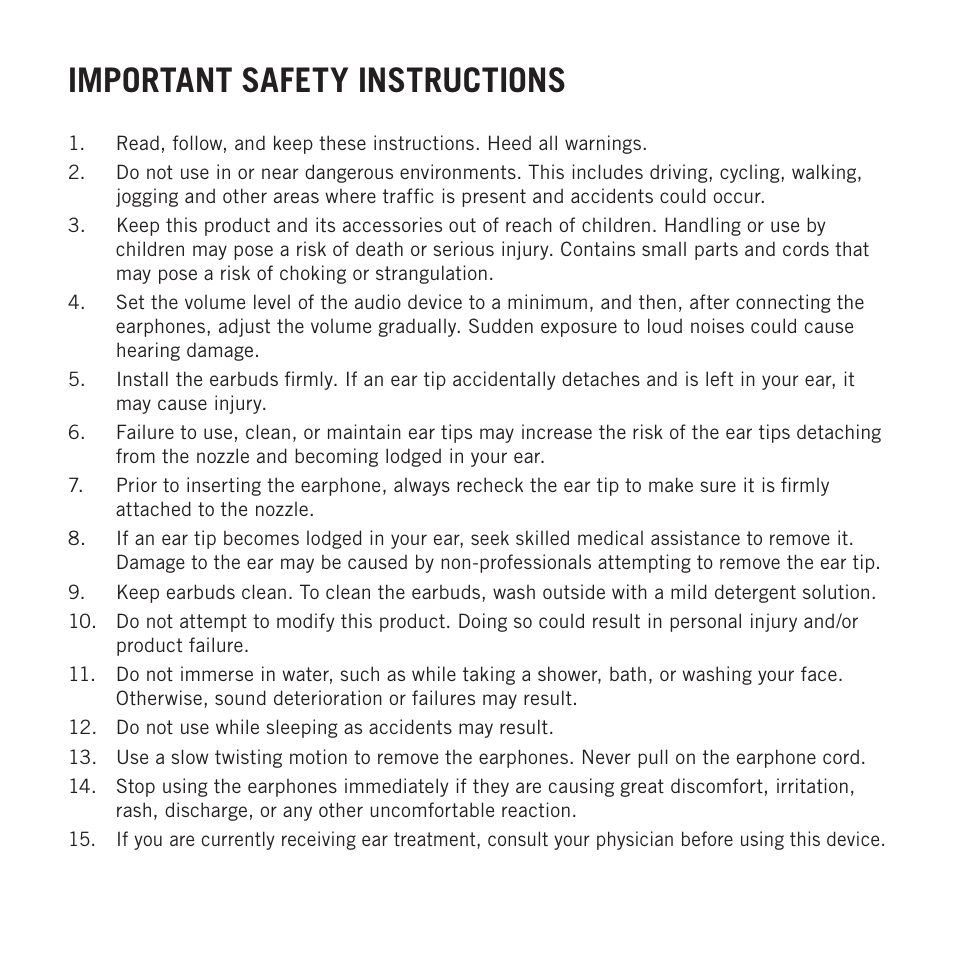 Important safety instructions | Samson Zi100 Single-Driver Reference Earphones (Black) User Manual | Page 4 / 52