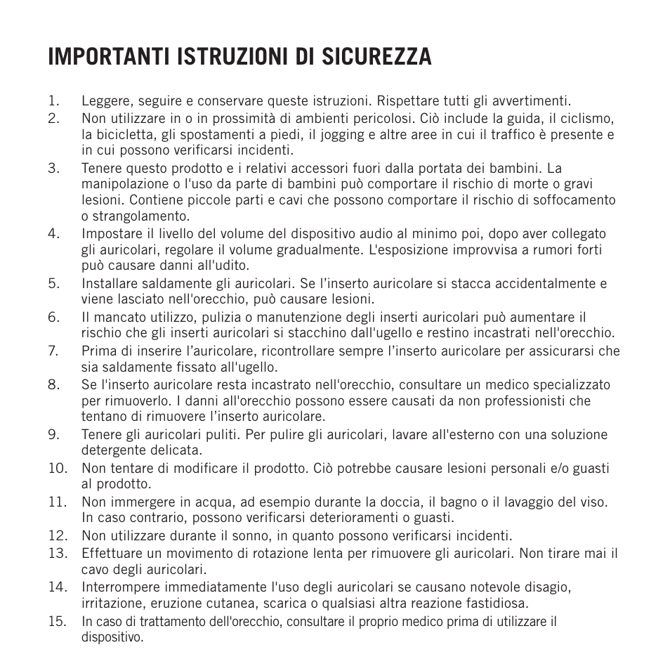 Importanti istruzioni di sicurezza | Samson Zi100 Single-Driver Reference Earphones (Black) User Manual | Page 44 / 52