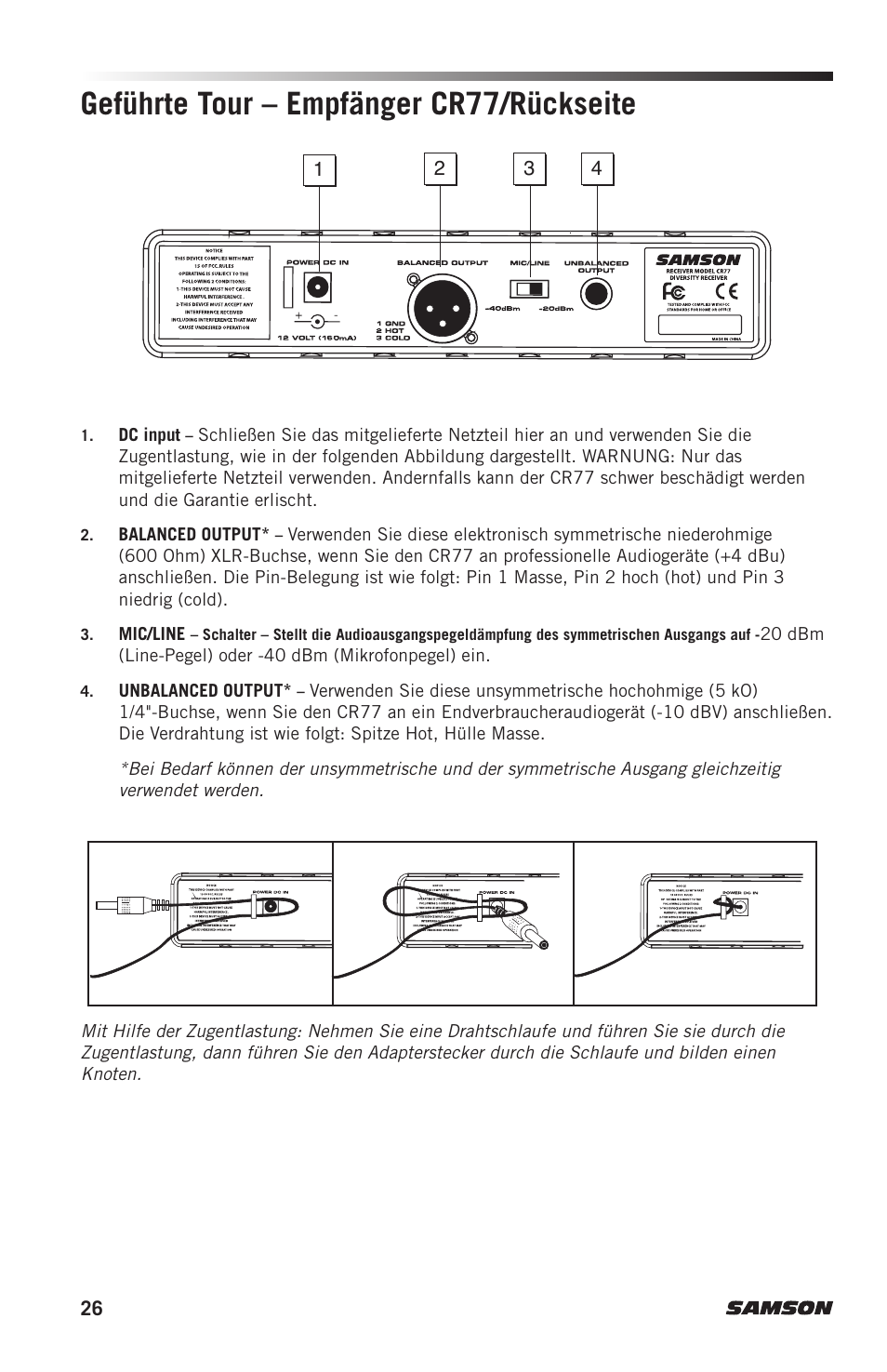 Geführte tour – empfänger cr77/rückseite | Samson AH7 Transmitter with QE Fitness Headset Microphone (K1: 489.050 MHz) User Manual | Page 26 / 52