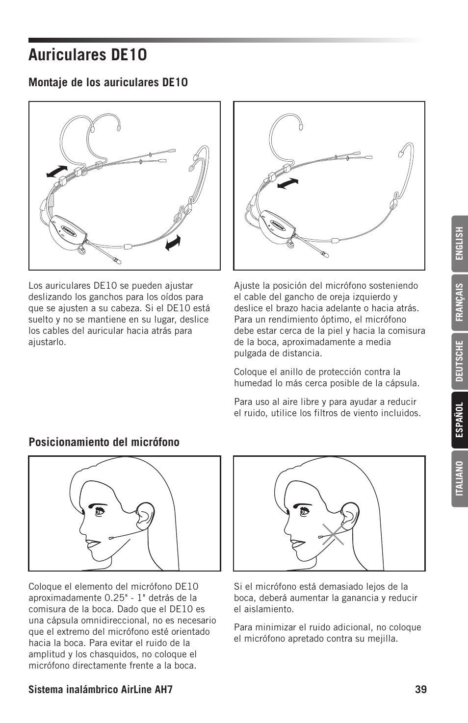 Auriculares de10 | Samson AH7 Transmitter with QE Fitness Headset Microphone (K1: 489.050 MHz) User Manual | Page 39 / 52