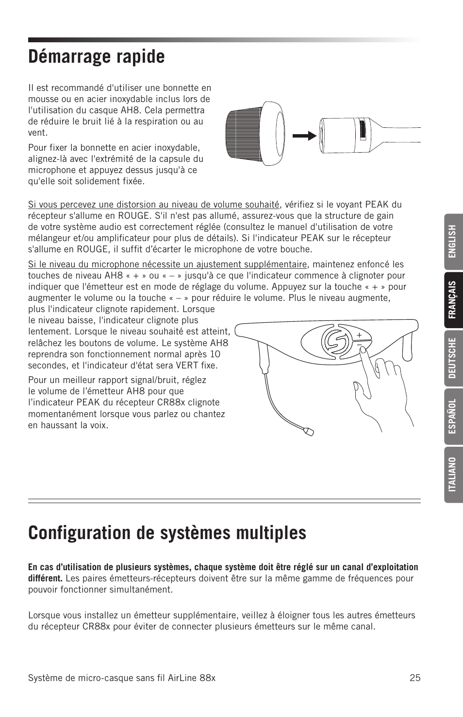 Démarrage rapide, Configuration de systèmes multiples | Samson AH8 AirLine 88 Wireless Fitness Headset Microphone Transmitter (D: 542 to 566 MHz) User Manual | Page 25 / 84