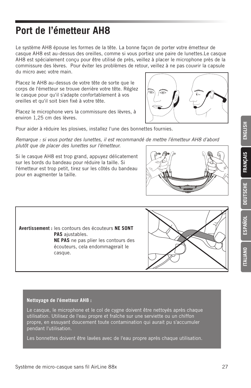 Port de l’émetteur ah8 | Samson AH8 AirLine 88 Wireless Fitness Headset Microphone Transmitter (D: 542 to 566 MHz) User Manual | Page 27 / 84