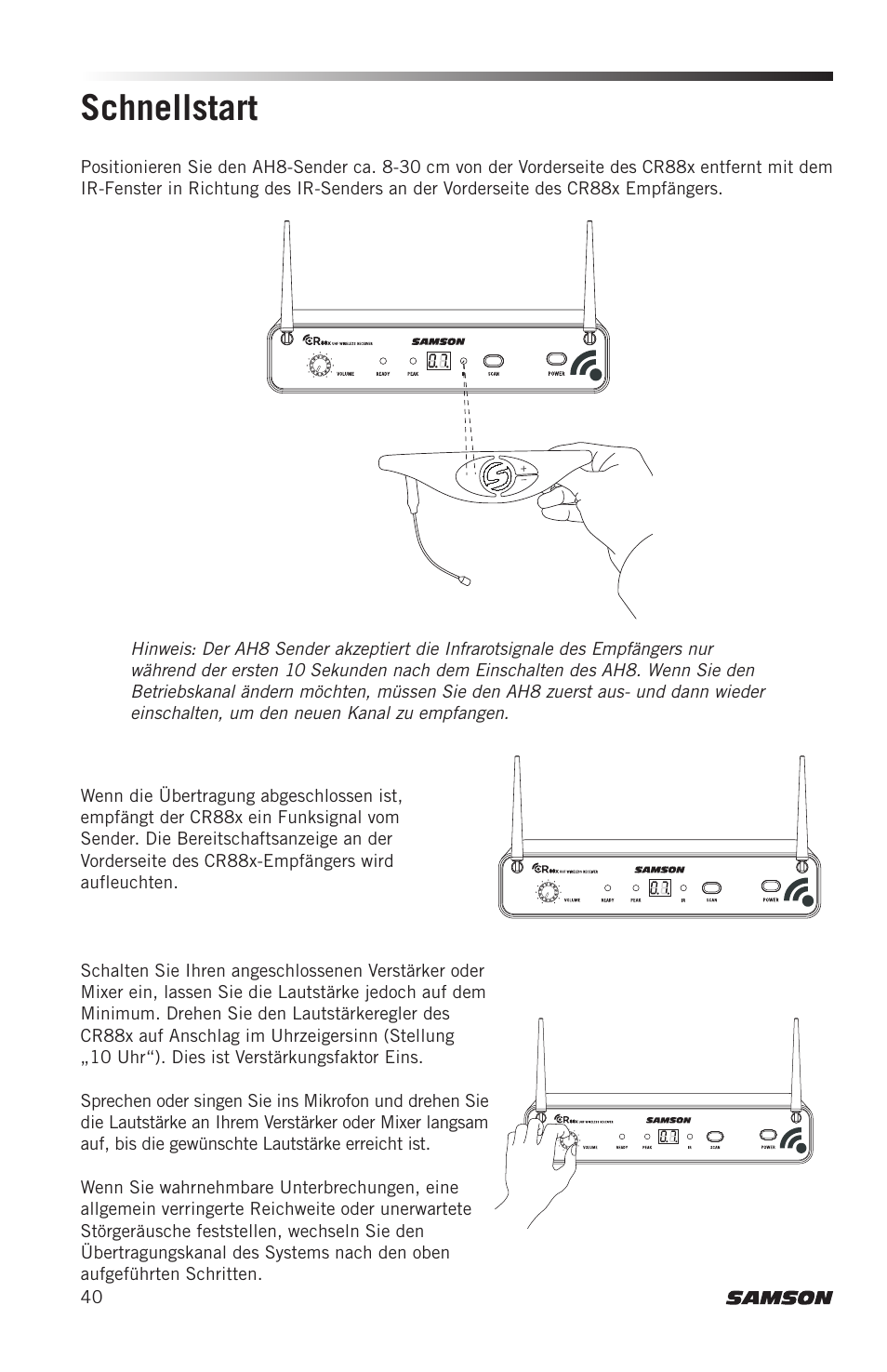 Schnellstart | Samson AH8 AirLine 88 Wireless Fitness Headset Microphone Transmitter (D: 542 to 566 MHz) User Manual | Page 40 / 84