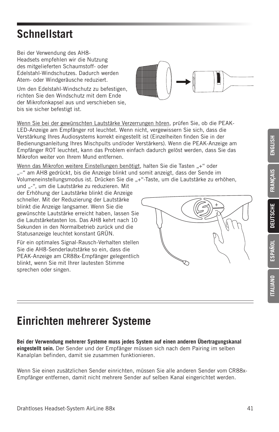 Schnellstart, Einrichten mehrerer systeme | Samson AH8 AirLine 88 Wireless Fitness Headset Microphone Transmitter (D: 542 to 566 MHz) User Manual | Page 41 / 84