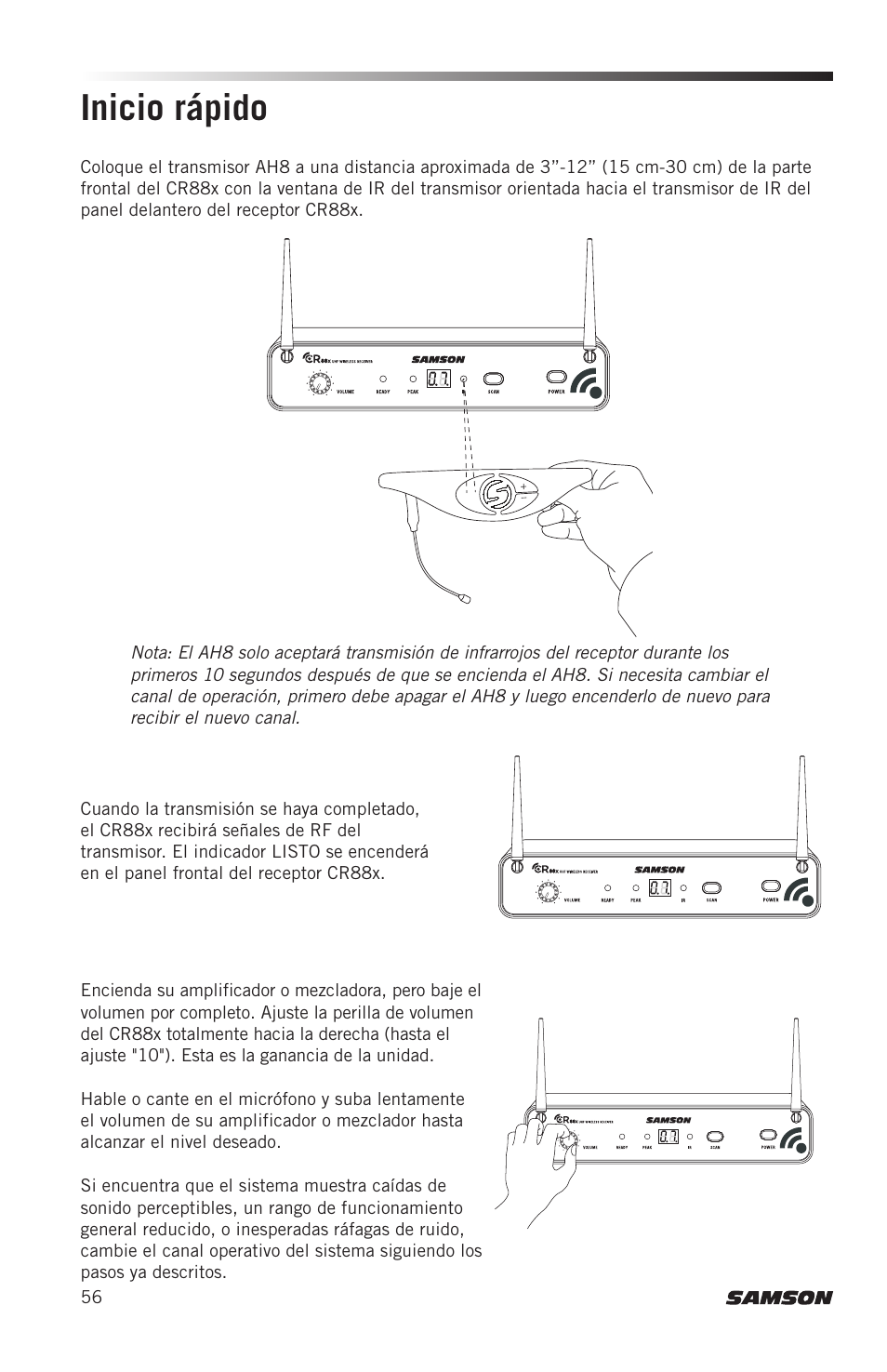 Inicio rápido | Samson AH8 AirLine 88 Wireless Fitness Headset Microphone Transmitter (D: 542 to 566 MHz) User Manual | Page 56 / 84