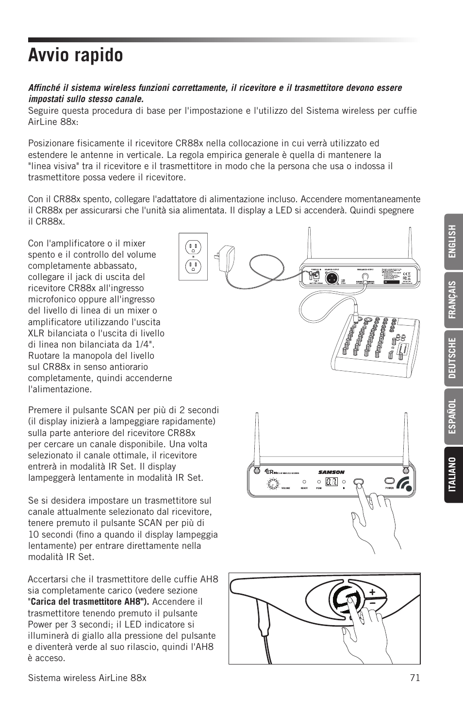 Avvio rapido | Samson AH8 AirLine 88 Wireless Fitness Headset Microphone Transmitter (D: 542 to 566 MHz) User Manual | Page 71 / 84