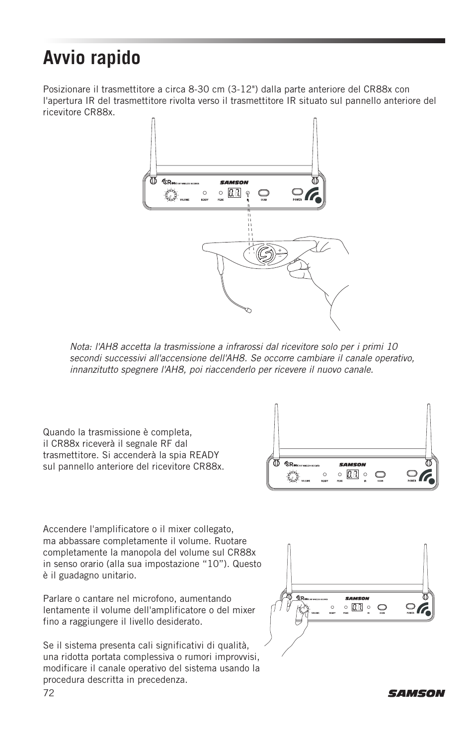 Avvio rapido | Samson AH8 AirLine 88 Wireless Fitness Headset Microphone Transmitter (D: 542 to 566 MHz) User Manual | Page 72 / 84