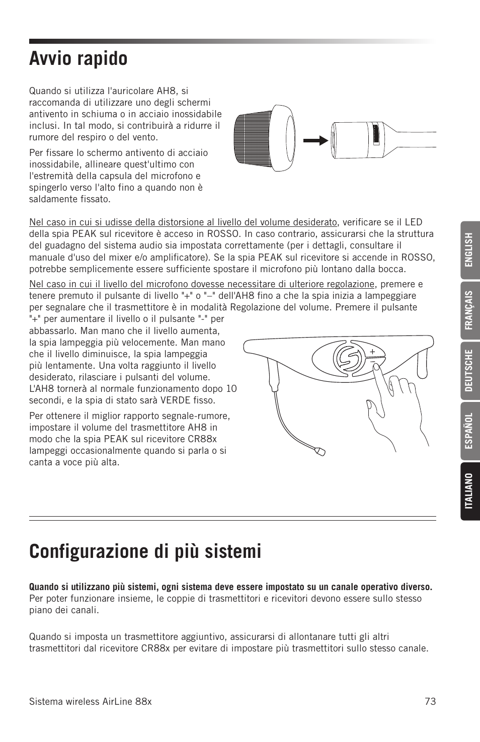 Avvio rapido, Configurazione di più sistemi | Samson AH8 AirLine 88 Wireless Fitness Headset Microphone Transmitter (D: 542 to 566 MHz) User Manual | Page 73 / 84