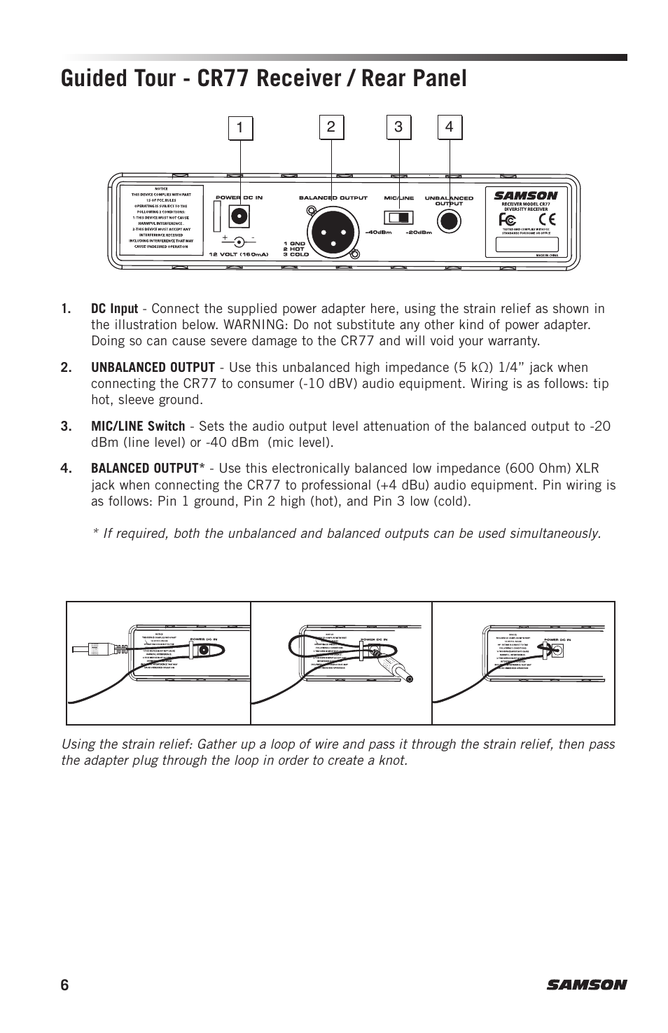 Guided tour - cr77 receiver / rear panel | Samson AH9 Wireless Transmitter with Fitness Headset Microphone (K: 470 to 494 MHz) User Manual | Page 6 / 12