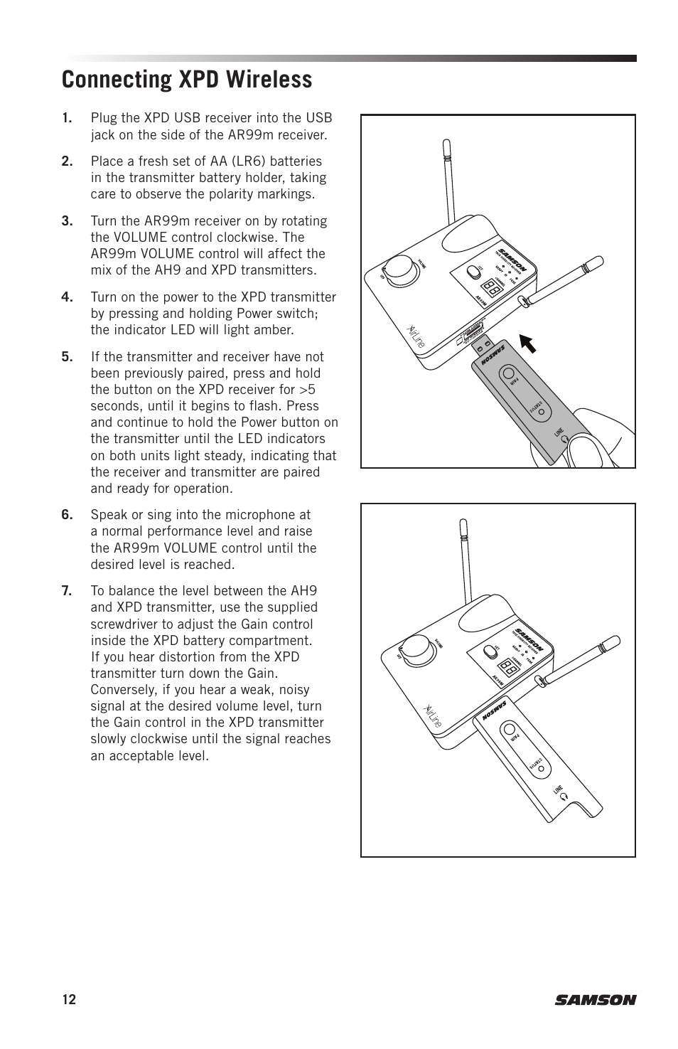 Connecting xpd wireless | Samson AH9 Wireless Transmitter with Fitness Headset Microphone (D: 542 to 566 MHz) User Manual | Page 12 / 72