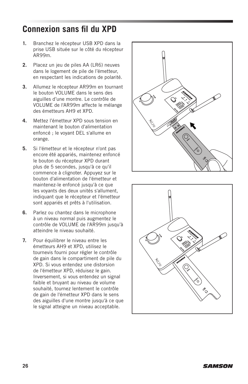Connexion sans fil du xpd | Samson AH9 Wireless Transmitter with Fitness Headset Microphone (D: 542 to 566 MHz) User Manual | Page 26 / 72