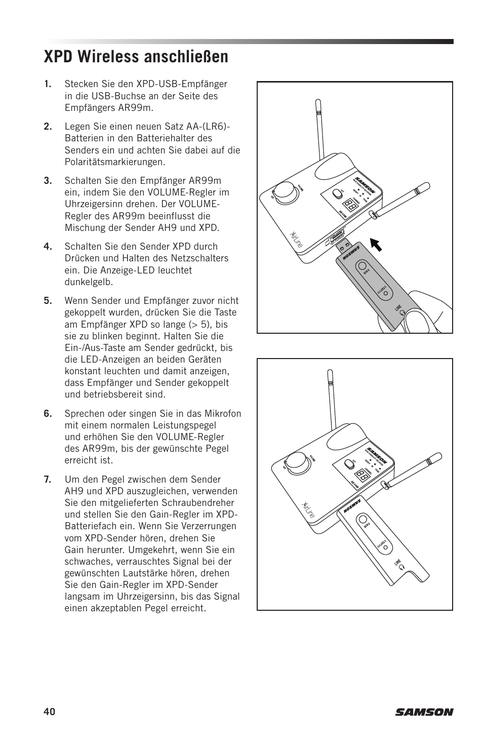 Xpd wireless anschließen | Samson AH9 Wireless Transmitter with Fitness Headset Microphone (D: 542 to 566 MHz) User Manual | Page 40 / 72