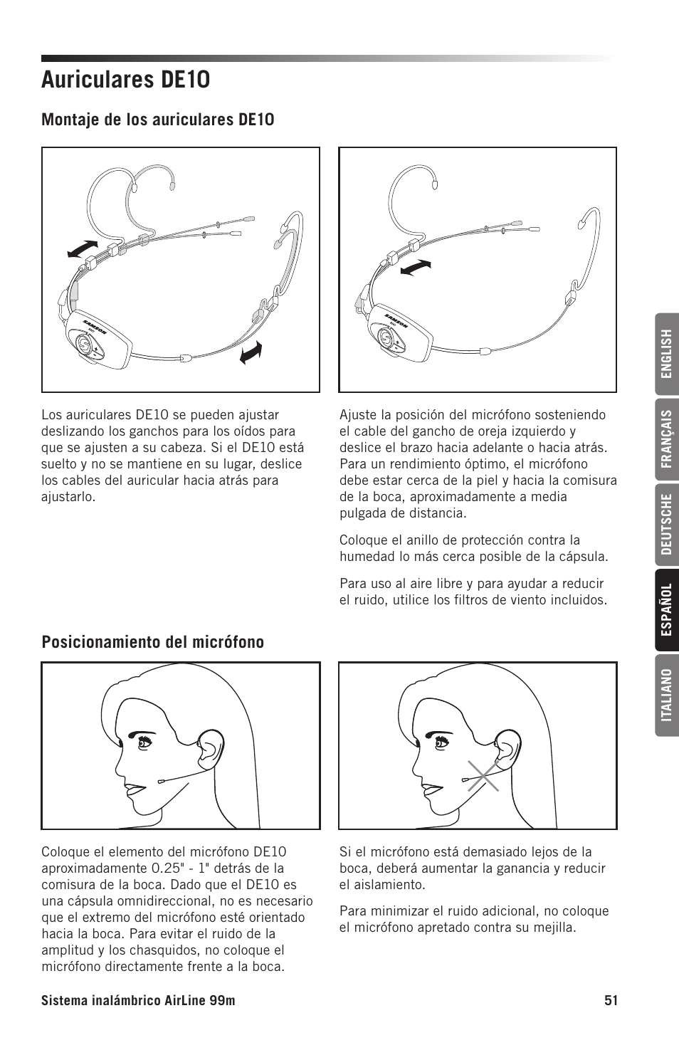 Auriculares de10 | Samson AH9 Wireless Transmitter with Fitness Headset Microphone (D: 542 to 566 MHz) User Manual | Page 51 / 72