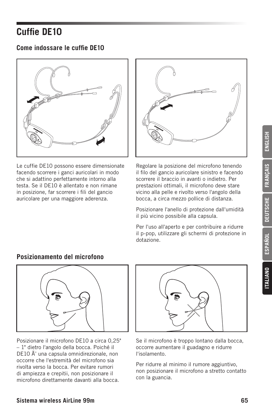 Cuffie de10 | Samson AH9 Wireless Transmitter with Fitness Headset Microphone (D: 542 to 566 MHz) User Manual | Page 65 / 72