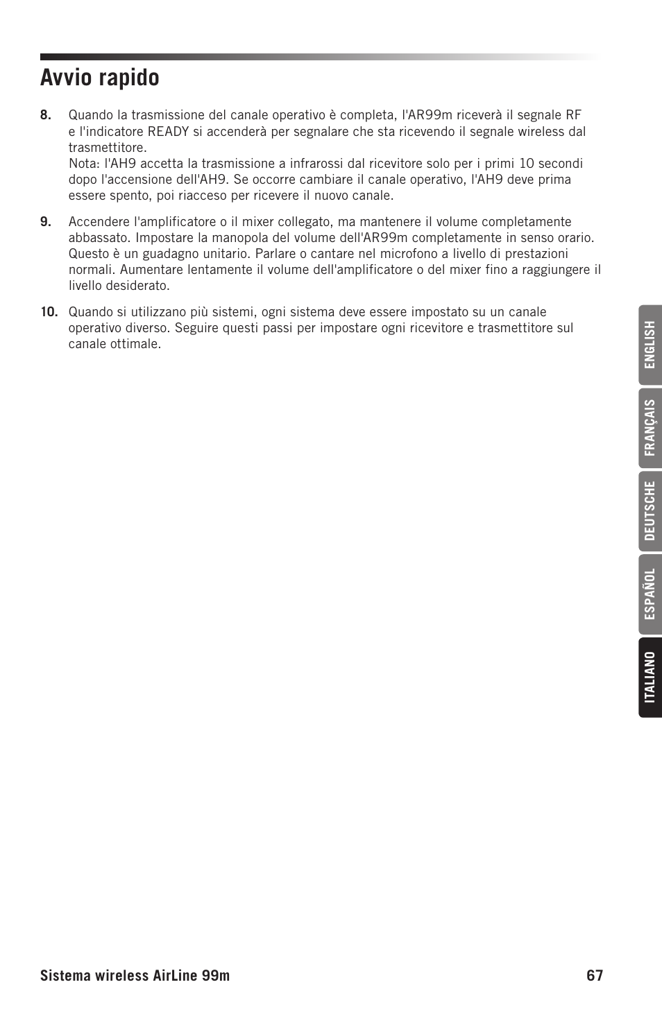 Avvio rapido | Samson AH9 Wireless Transmitter with Fitness Headset Microphone (D: 542 to 566 MHz) User Manual | Page 67 / 72