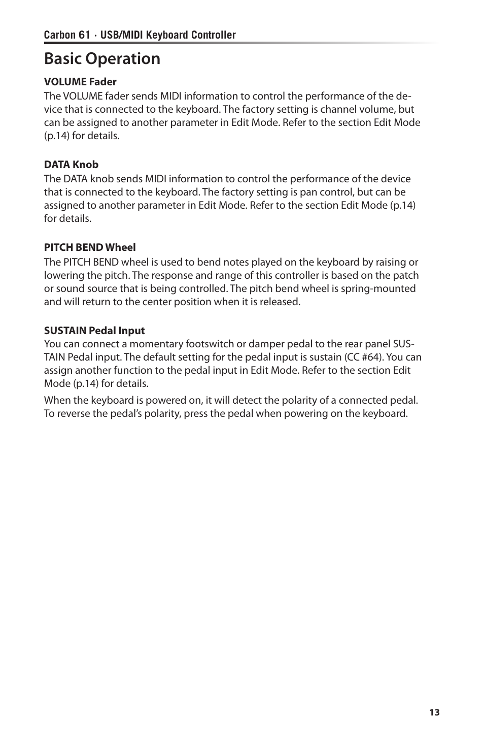 Basic operation | Samson Carbon 61 - USB/MIDI Keyboard Controller User Manual | Page 13 / 24
