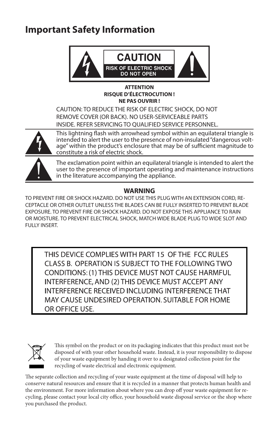 Important safety information, Warning | Samson Carbon 61 - USB/MIDI Keyboard Controller User Manual | Page 3 / 24