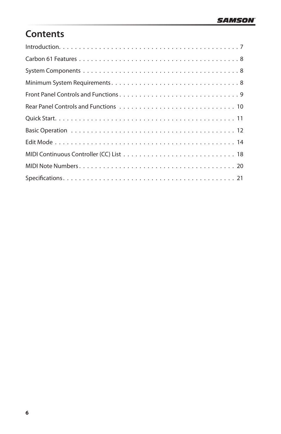 Samson Carbon 61 - USB/MIDI Keyboard Controller User Manual | Page 6 / 24