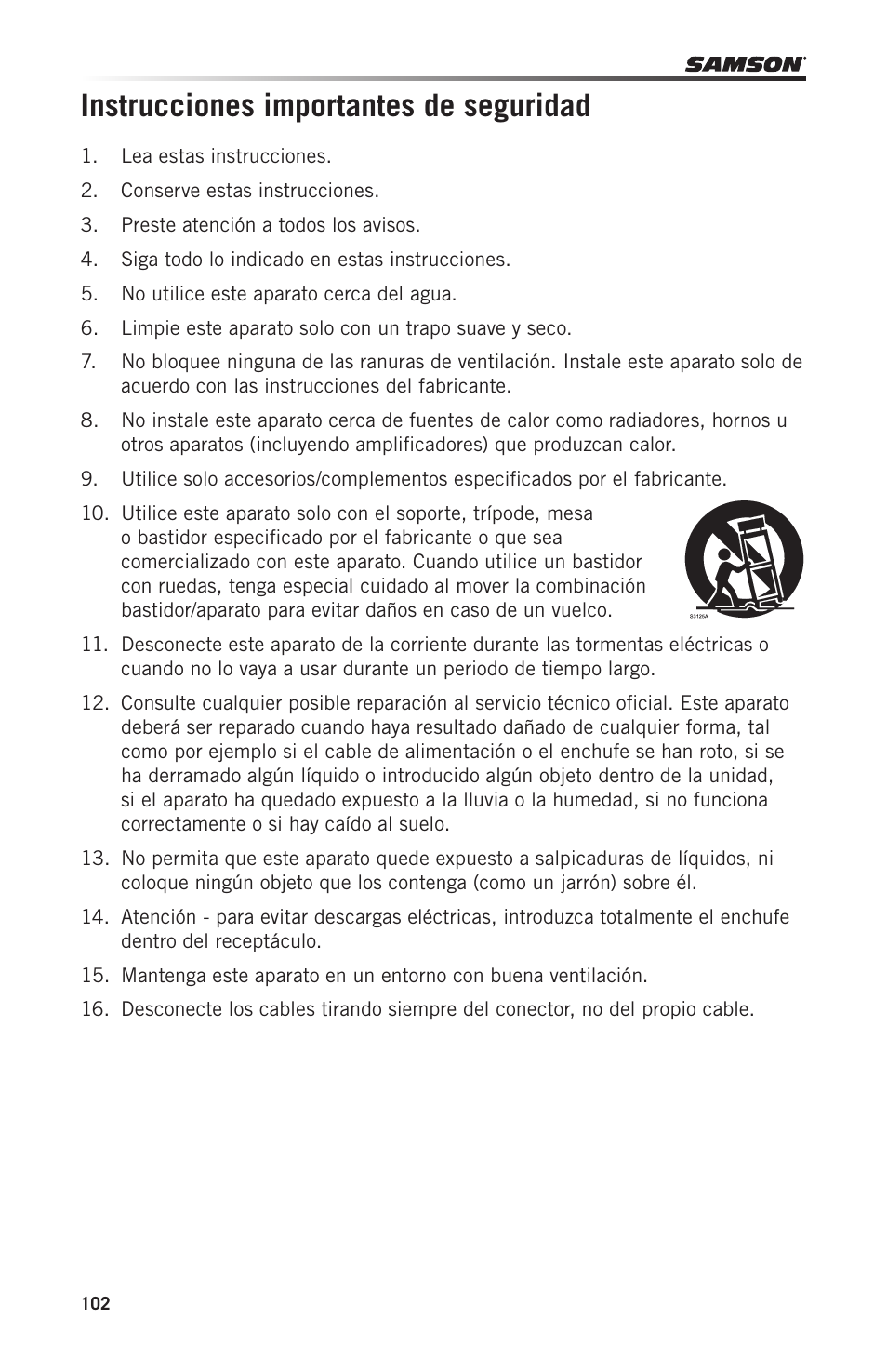 Instrucciones importantes de seguridad | Samson Graphite 49 - USB/MIDI Keyboard Controller User Manual | Page 102 / 164