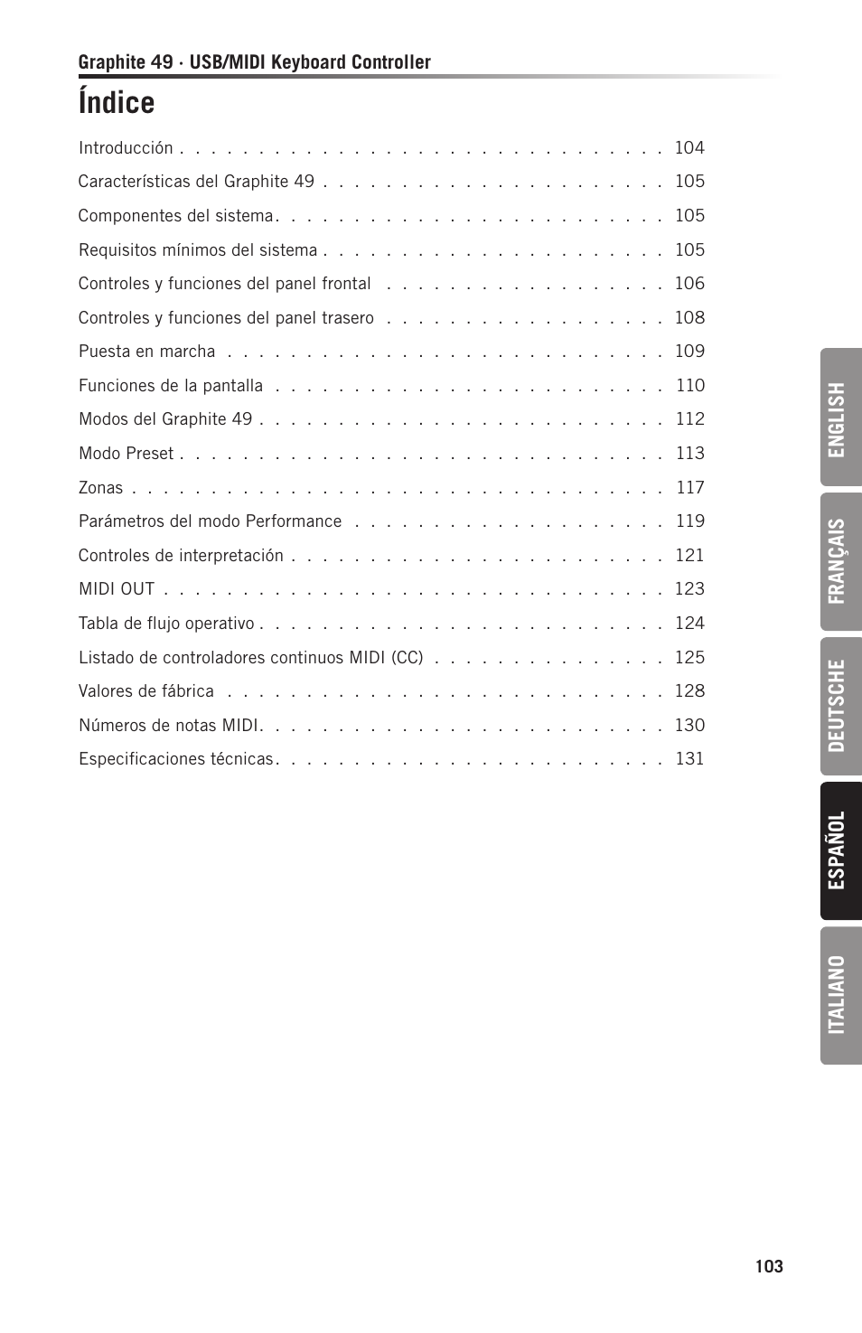 Índice | Samson Graphite 49 - USB/MIDI Keyboard Controller User Manual | Page 103 / 164