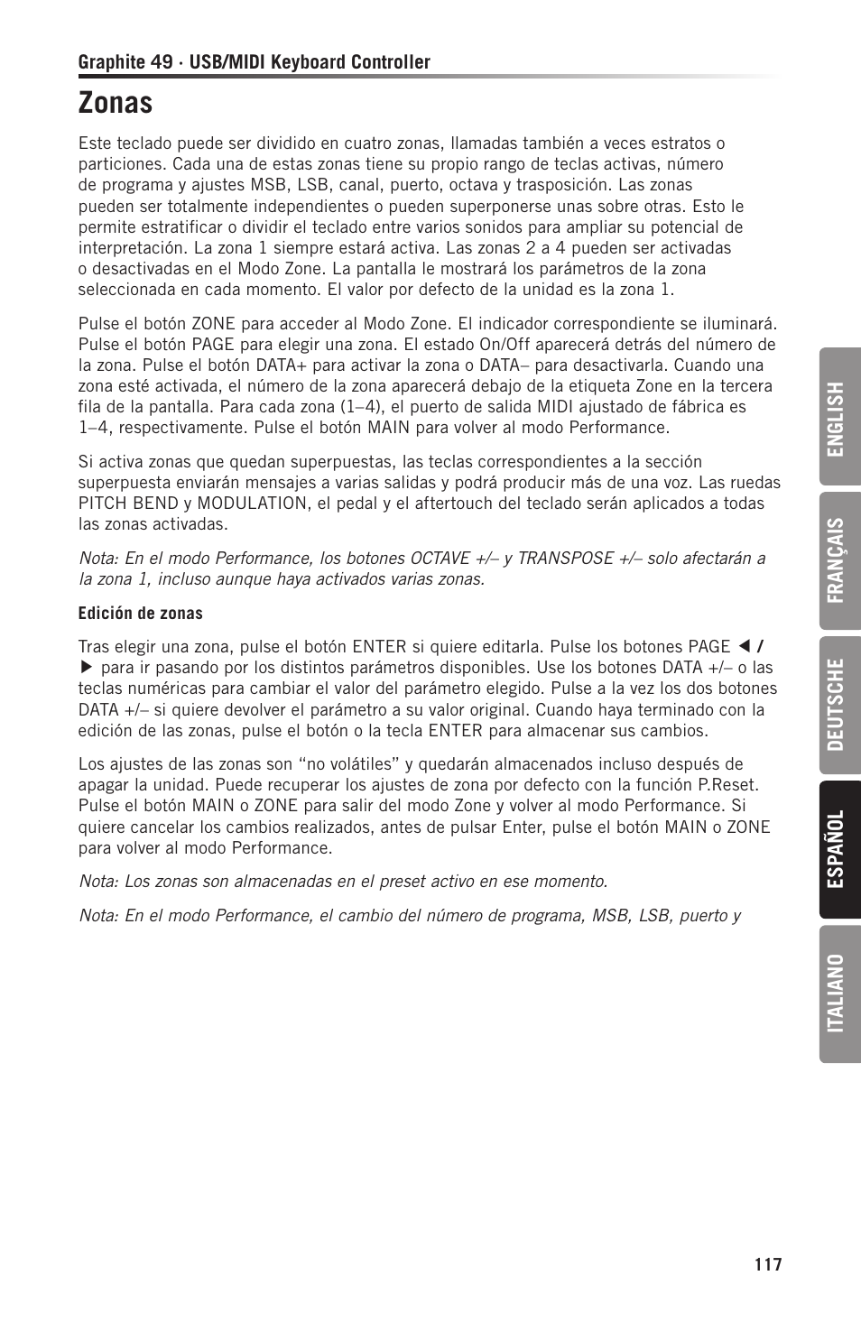 Zonas | Samson Graphite 49 - USB/MIDI Keyboard Controller User Manual | Page 117 / 164